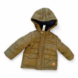 Little Me Puffer Jacket Snaps Olive Green 12 Month
